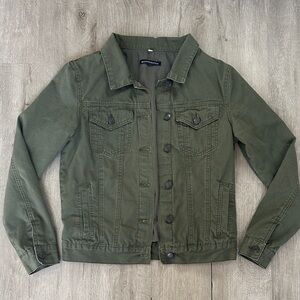 Brandy Melville Denim Style Lined Jacket 100% Cotton Olive Green Size Small